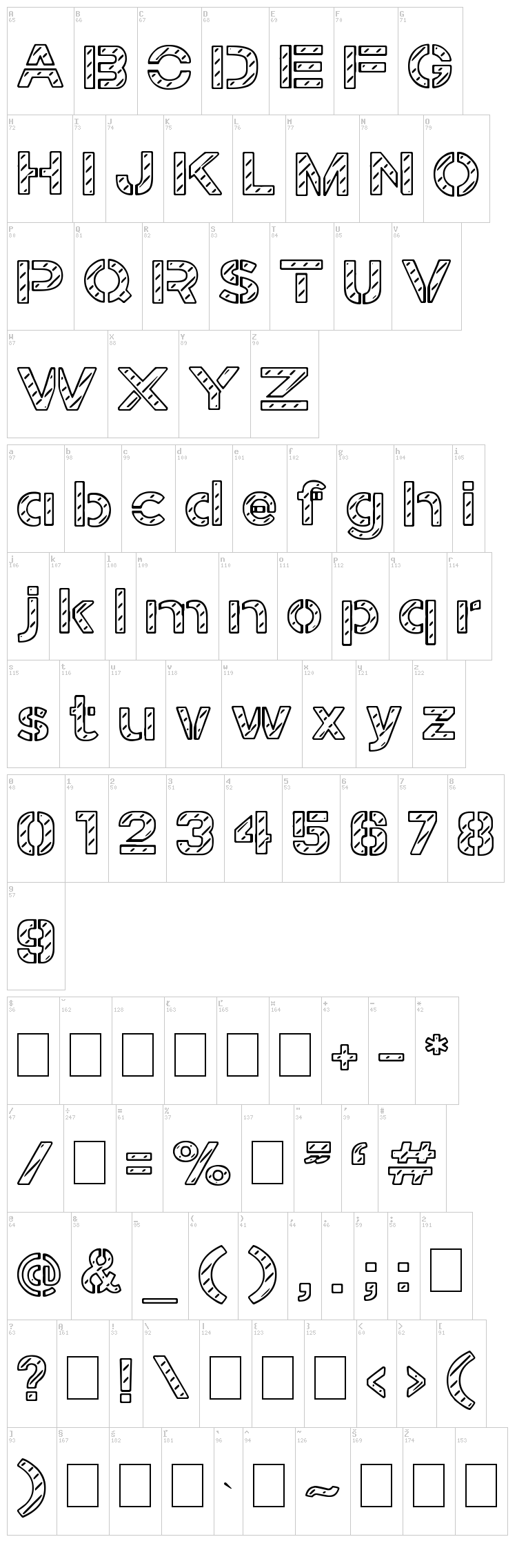 Stamped Navy font map